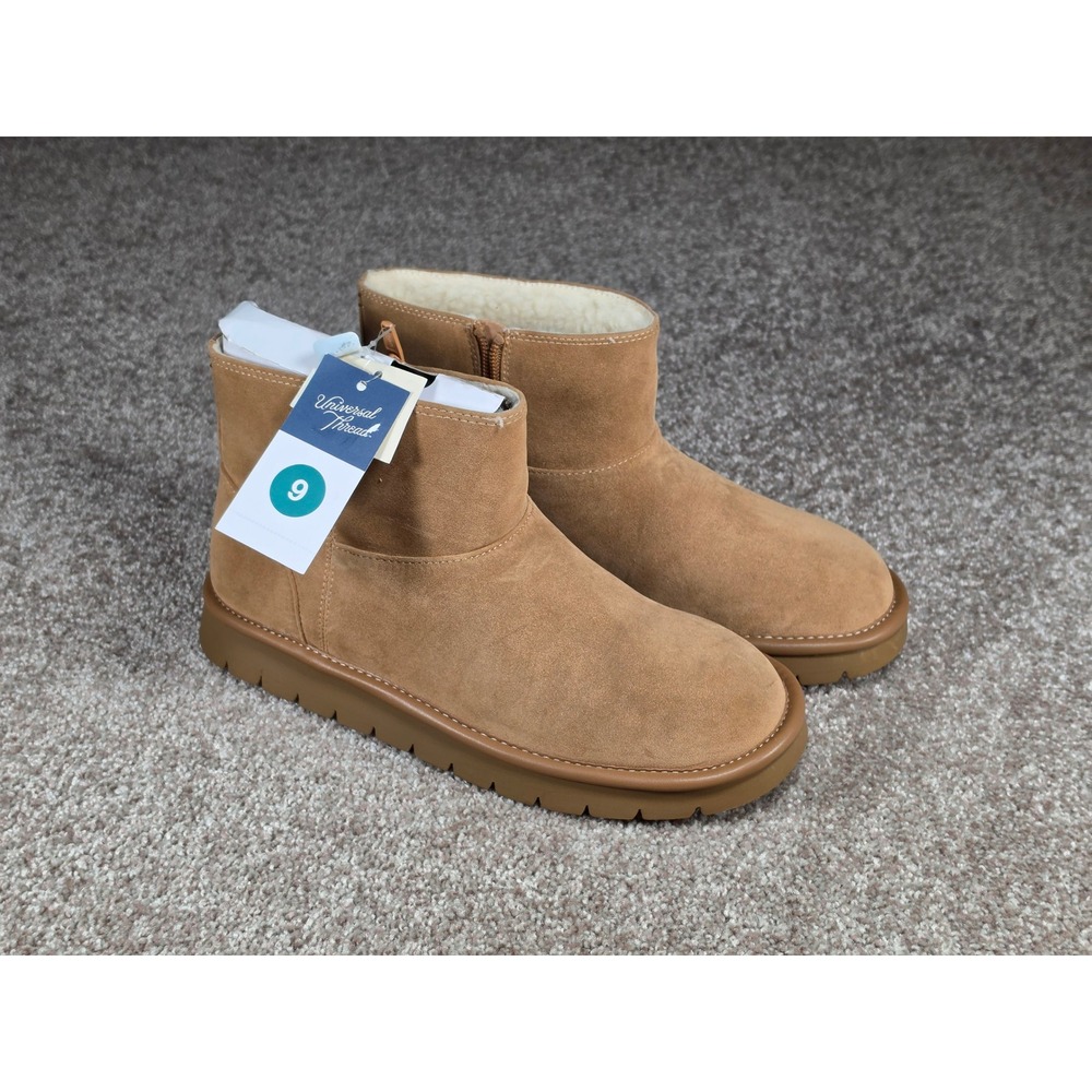 Universal Thread Womens May Faux Suede Tan Ankle Boots Faux Fur Lined Size 9 NEW